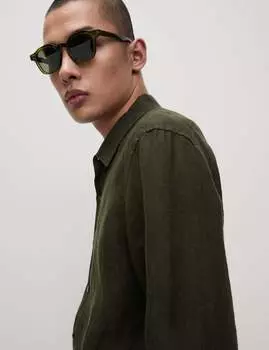 Рубашка из чистого льна Marks & Spencer, темно-зеленый