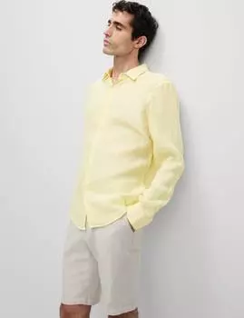 Рубашка из чистого льна Marks & Spencer, бледно-желтый