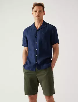 Рубашка из чистого льна с кубинским воротником Marks & Spencer, темно-синий