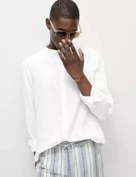 Рубашка из чистого льна с воротником дедушка Marks & Spencer, белый