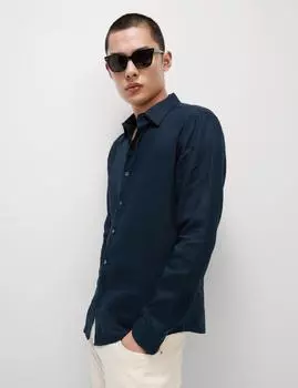 Рубашка из чистого льна Slim Fit Easy Iron Marks & Spencer, темно-синий