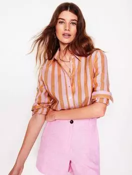 Рубашка из чистого льна в полоску цвета сиенны Boden, розовый
