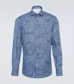 Рубашка из денима и жаккарда Brunello Cucinelli, цвет denim