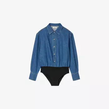 Рубашка из денима с длинными рукавами, прямого кроя Sandro, синий