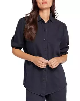 Рубашка из денима с присборенными рукавами NYDJ, черный