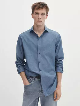 Рубашка из денима стандартного кроя шамбре Massimo Dutti, синий меланж