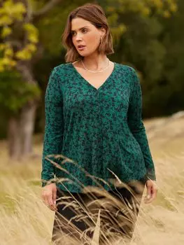 Рубашка из джерси с цветочным принтом Curve и пуговицами Live Unlimited, черный