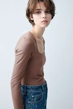 Рубашка из джерси с длинными рукавами H&M, коричневый