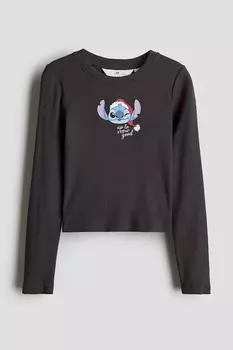 Рубашка из джерси с мотивным принтом H&M, серый