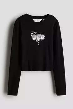 Рубашка из джерси с мотивным принтом H&M, черный