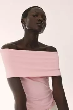 Рубашка из джерси с открытыми плечами H&M, розовый