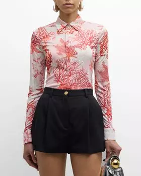 Рубашка из джерси с принтом морской звезды Versace, цвет Dusty Rosecoralbon