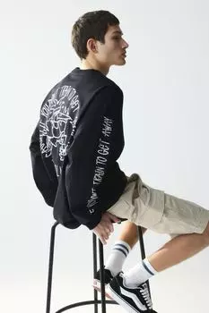 Рубашка из джерси с принтом свободного кроя H&M, черный