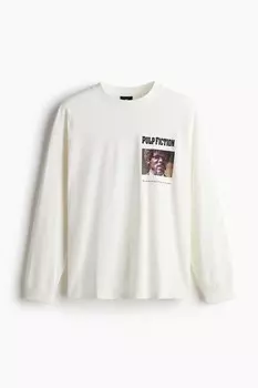 Рубашка из джерси с принтом свободного кроя H&M, белый