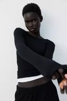 Рубашка из джерси в рубчик H&M, черный
