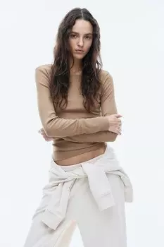 Рубашка из джерси в рубчик H&M, бежевый