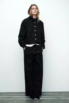 Рубашка из джинса с капюшоном z1975 ZARA, черный