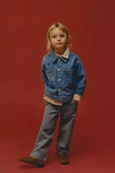 Рубашка из джинса с вышивкой ZARA, средне-синий