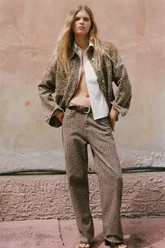 Рубашка из джинса с животным принтом trf ZARA, цвет leopard
