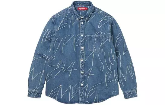 Рубашка из джинсовой ткани с жаккардовым принтом Supreme, Washed Teal/Washed Indigo