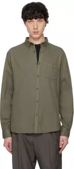 Рубашка из фланели на пуговицах Sunspel, хаки