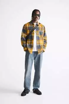 Рубашка из фланели в клетку ZARA, горчица