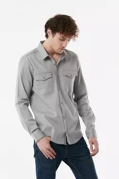 Рубашка из габардина с двумя карманами Fullamoda, копченый