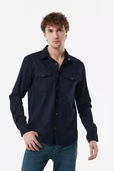 Рубашка из габардина с двумя карманами Fullamoda, темно-синий