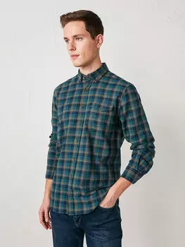 Рубашка из габардина в шотландскую клетку стандартного кроя с длинными рукавами LCWAIKIKI Classic