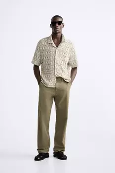 Рубашка из геометрического жаккардового узора ZARA, экрю/зеленый