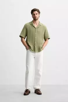 Рубашка из геометрического жаккардового узора ZARA, цвет Moss green
