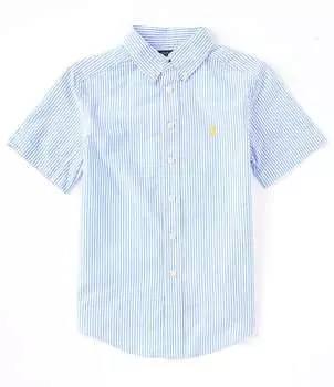 Рубашка из хлопчатобумажного хлопка в полоску с короткими рукавами Polo Ralph Lauren Big Boys 8-20, синий