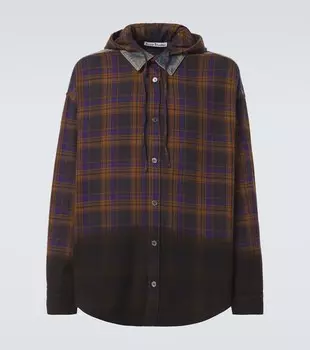 Рубашка из хлопчатобумажной фланели с вставками в клетку Acne Studios, цвет purple/brown
