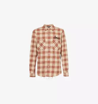 Рубашка из хлопчатобумажной фланели с вышитым логотипом Shotgun Amiri, цвет chocolate