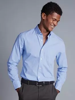 Рубашка из хлопчатобумажной ткани в клетку из эластичного поплина Charles Tyrwhitt, небесно-голубой/белый