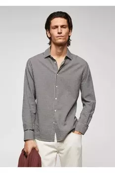 Рубашка из хлопчатобумажной ткани в мелкую клетку Mango, черный