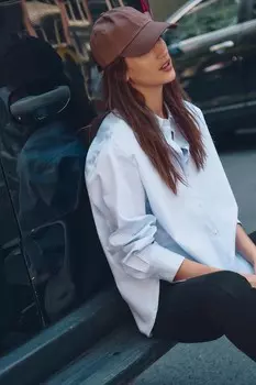 Рубашка из хлопка большого размера ZARA, синий