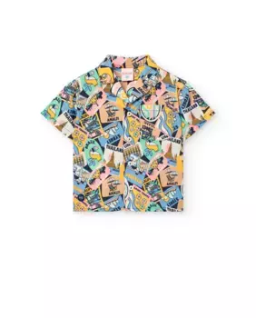 Рубашка из хлопка для мальчика с фантазийным принтом Boboli, мультиколор