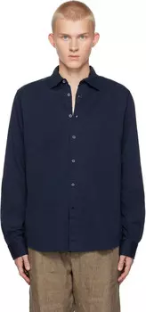 Рубашка из хлопка и кашемира с эффектом сине-голубого цвета Sunspel