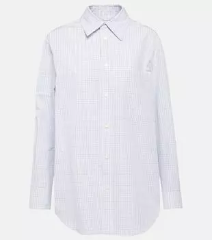 Рубашка из хлопка и льна в клетку Bottega Veneta, Pale Blue/Burgundy