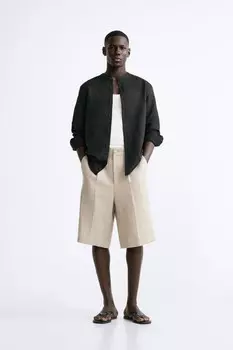 Рубашка из хлопка и льна ZARA, черный