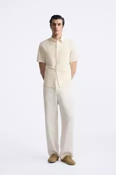 Рубашка из хлопка и льна ZARA, экрю