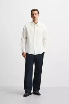 Рубашка из хлопка и льна ZARA, устрично-белый