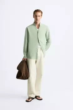 Рубашка из хлопка и льна ZARA, лайм