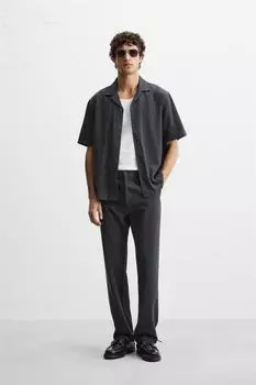 Рубашка из хлопка и льна ZARA, цвет Charcoal