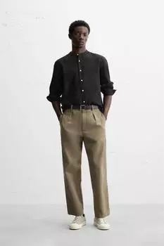Рубашка из хлопка и льна ZARA, черный