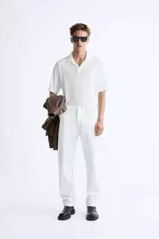 Рубашка из хлопка и льна Zara, устричный белый