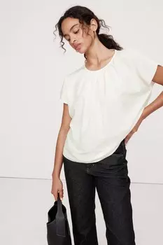 Рубашка из хлопка и шелка с рукавами тюльпанами Banana Republic, белый