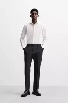 Рубашка из хлопка и шерсти ZARA, устрично-белый