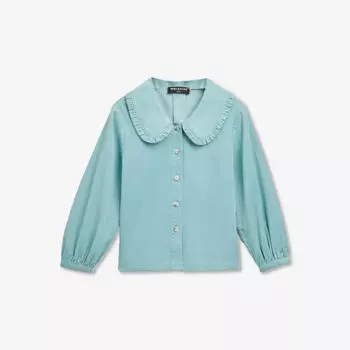 Рубашка из хлопка и вельвета с воланным воротником и длинными рукавами 3-9 лет Whistles, синий